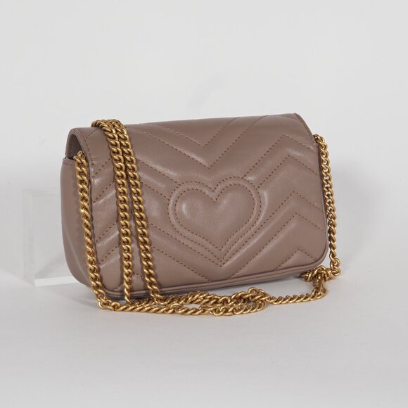 Gucci Mini GG Marmont Matelassé Leather Crossbody Bag in Taupe - Picture 4 of 13
